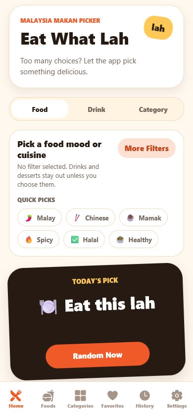Eat What Lah home screen